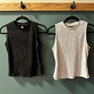 SHEIN Black and White Textured Tank Tops
